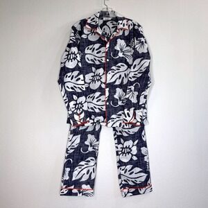 SLEEPY JONES Womens Pajama Set Long Sleeve Top Pant XS Tropical Print Blue White